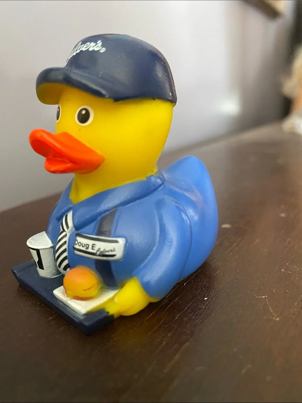 ! Culver's Employee Duck Collectible Figurine Doug & Lyn Blue Uniform Hat Plasti